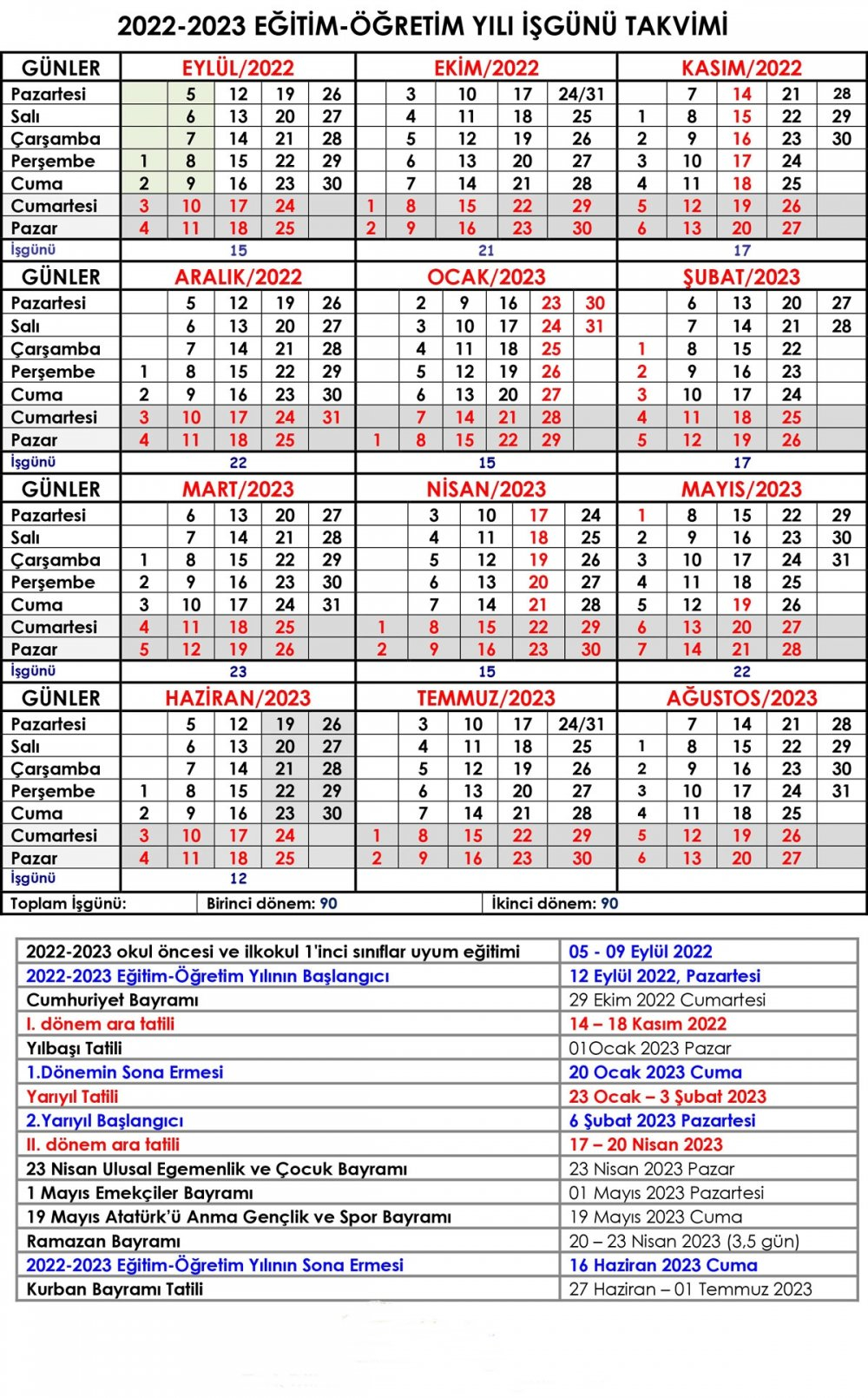 MEB 2022/23 öğretim yılı çalışma takvimi!