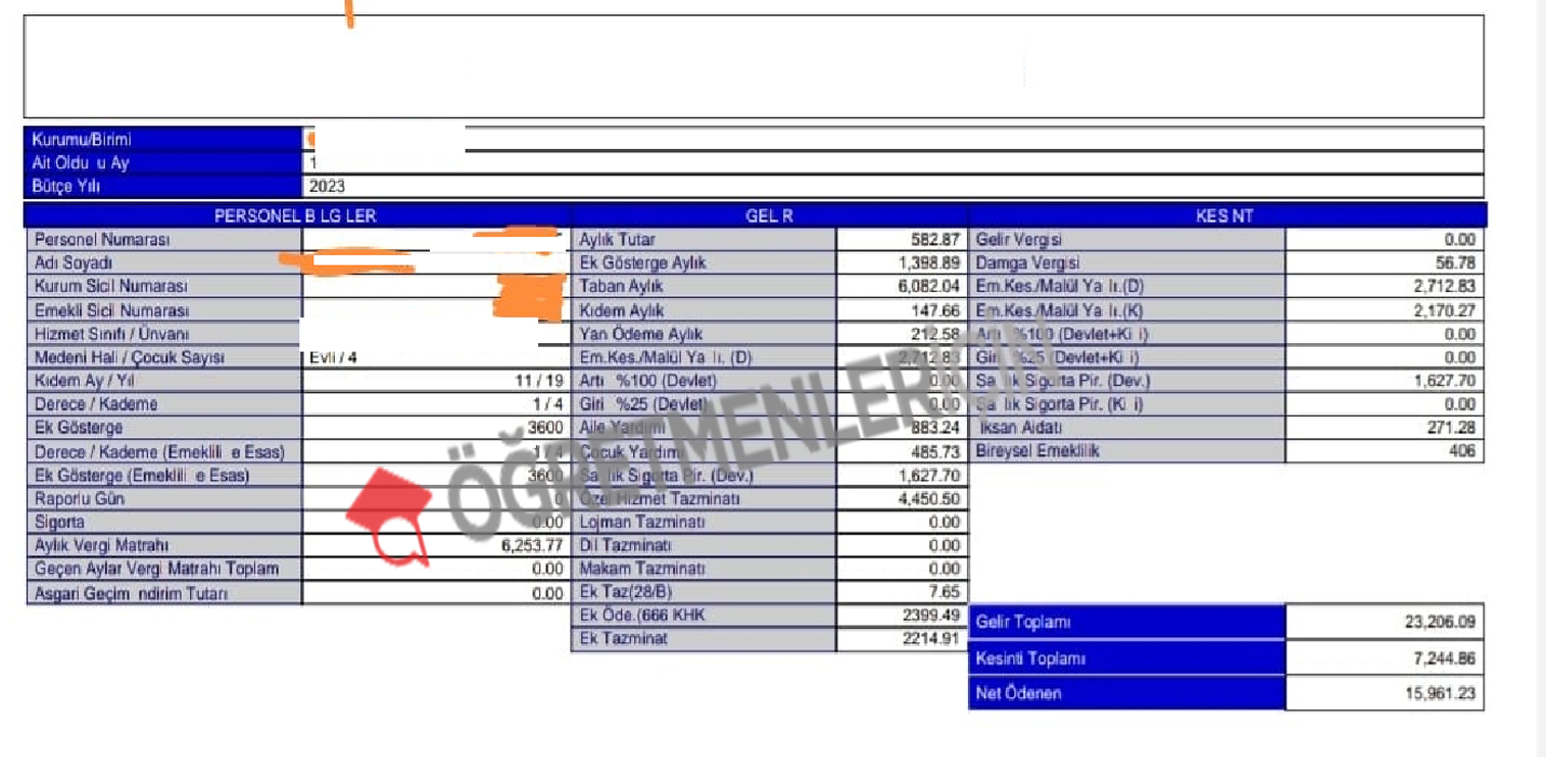 İşte 2023 Ocak Uzman Öğretmen Maaş Bordrosu