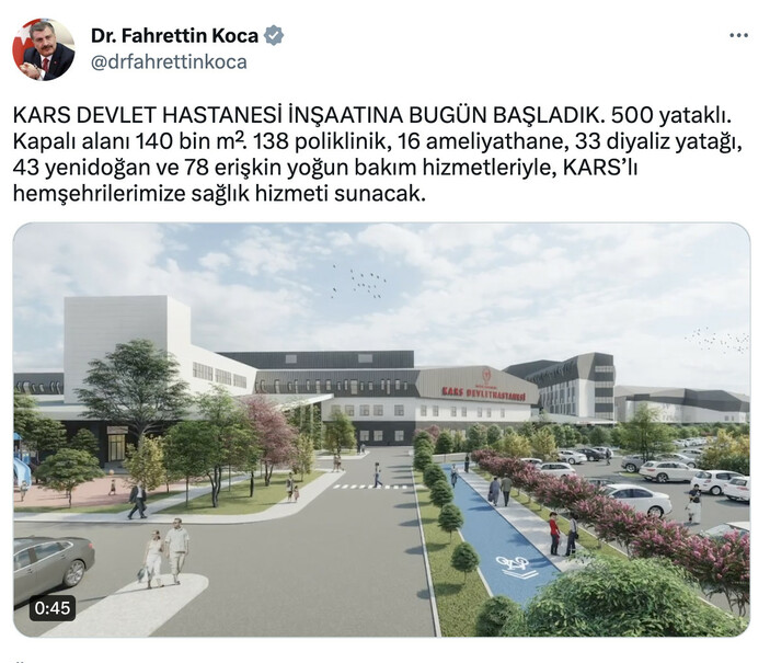 Fahrettin Koca açıkladı! Kars Devlet Hastanesinin inşaasına bugün başlanıldı
