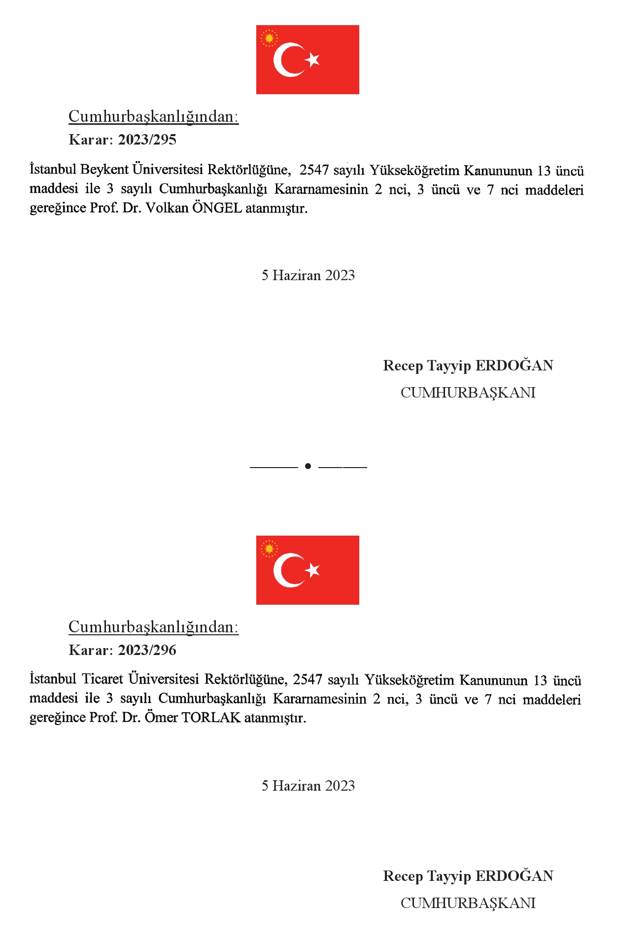 Cumhurbaşkanı Erdoğan imzaladı: 13 üniversiteye rektör atandı