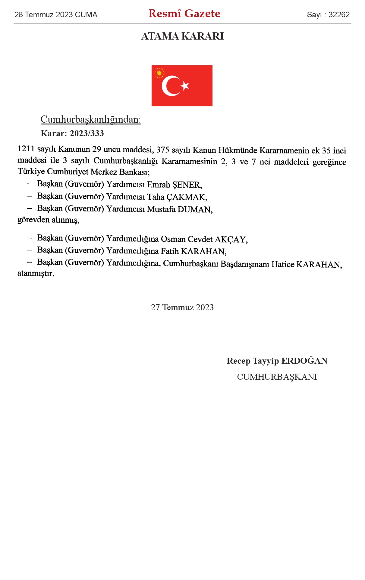 Merkez Bankası'da 3 başkan Yardımcısı görevden alındı