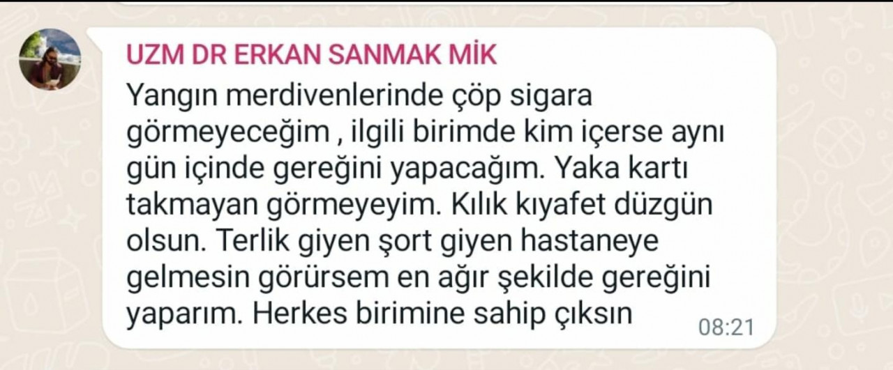 Başhekim yardımcısından sağlıkçılara tehdit mesajı: Terlik ve şort giyen...