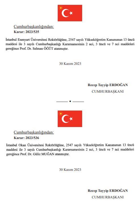 4 üniversiteye rektör atandı, Selman Öğüt Rektör oldu