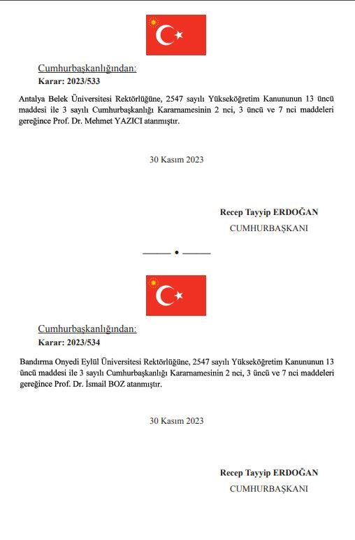 4 üniversiteye rektör atandı, Selman Öğüt Rektör oldu