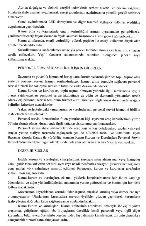 Tasarruf Tedbirleri ile İlgili Cumhurbaşkanlığı Genelgesi Yayımlandı