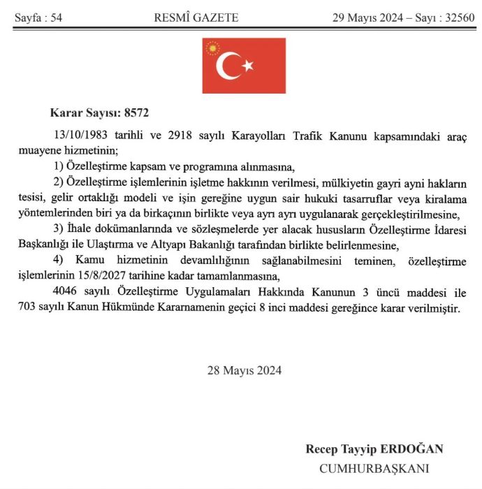 Araç muayene hizmetleri özelleştirme kapsamına alındı