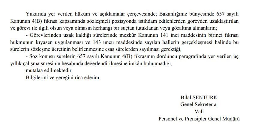 Sözleşmeli personelin görevden uzaklaştırılmasına dair görüş yazısı
