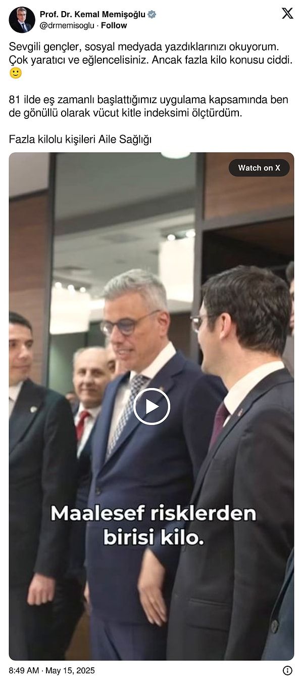 Yapılan yorumları "yaratıcı" olarak nitelendiren Memişoğlu, diyet yapması gerektiğini öğrendi.