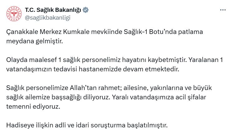Sağlık Botunda patlamada: 1 sağlık çalışanı hayatını kaybetti