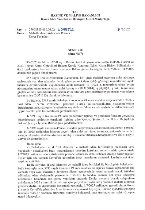 Sözleşmeli Personel Maaşlarına Dair Genelge Yayımlandı