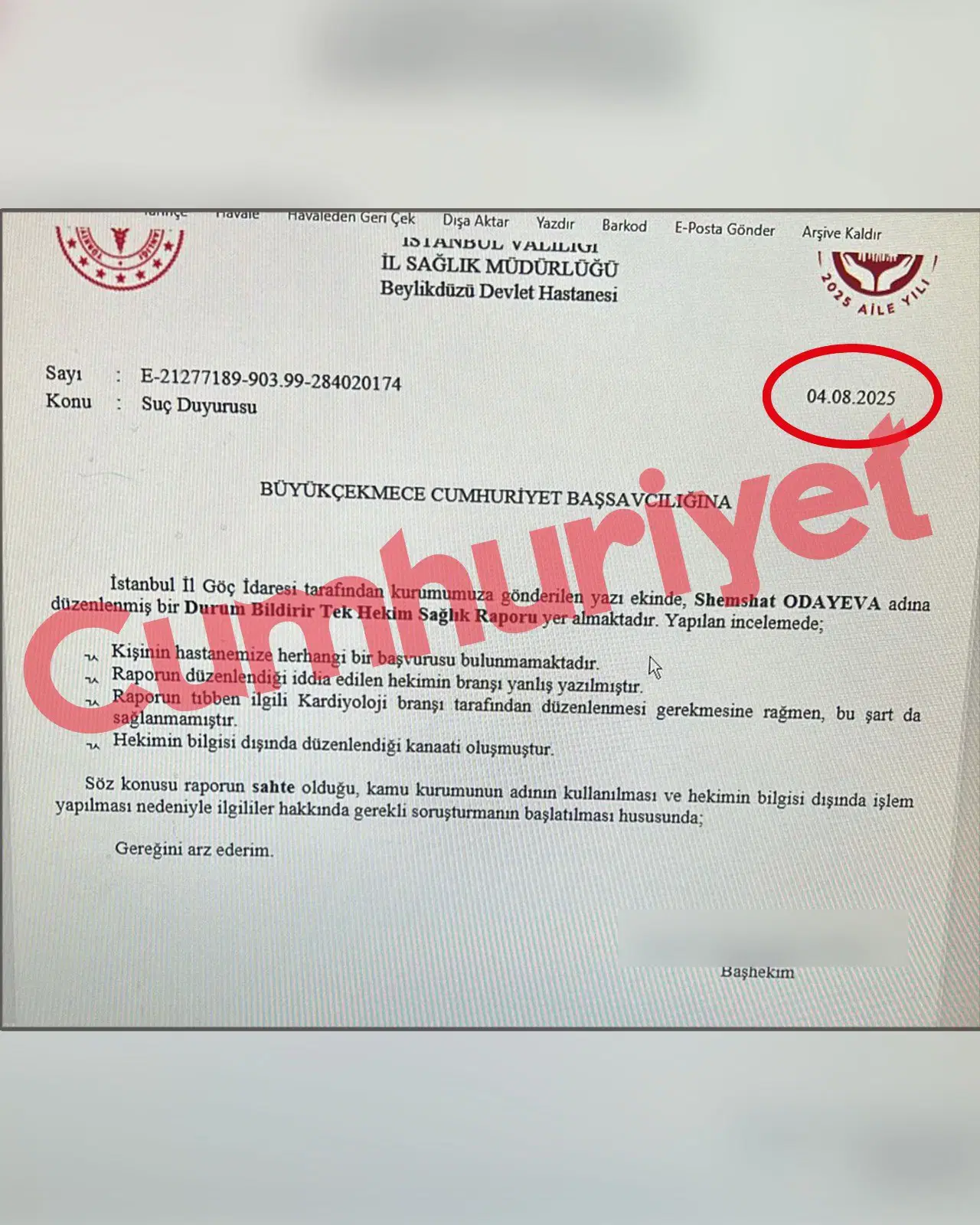 E-imzadan sonra şimdi de yeni skandal: Beylikdüzü Devlet Hastanesi'nde doktor adına sahte rapor hazırlanmış!