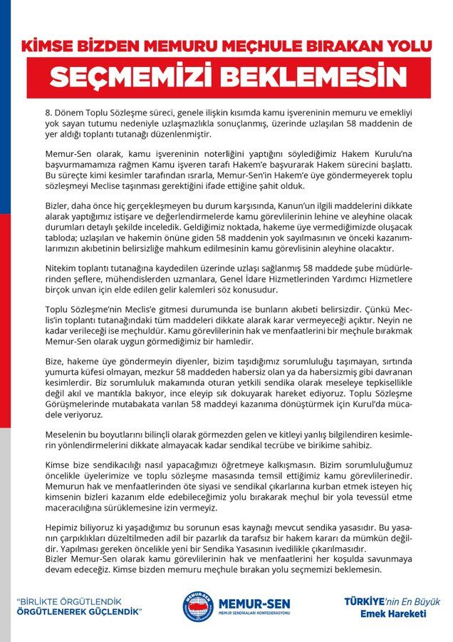 Memur-Sen'den  Açıklama: Haklarımızı Meçhule Bırakmayız!