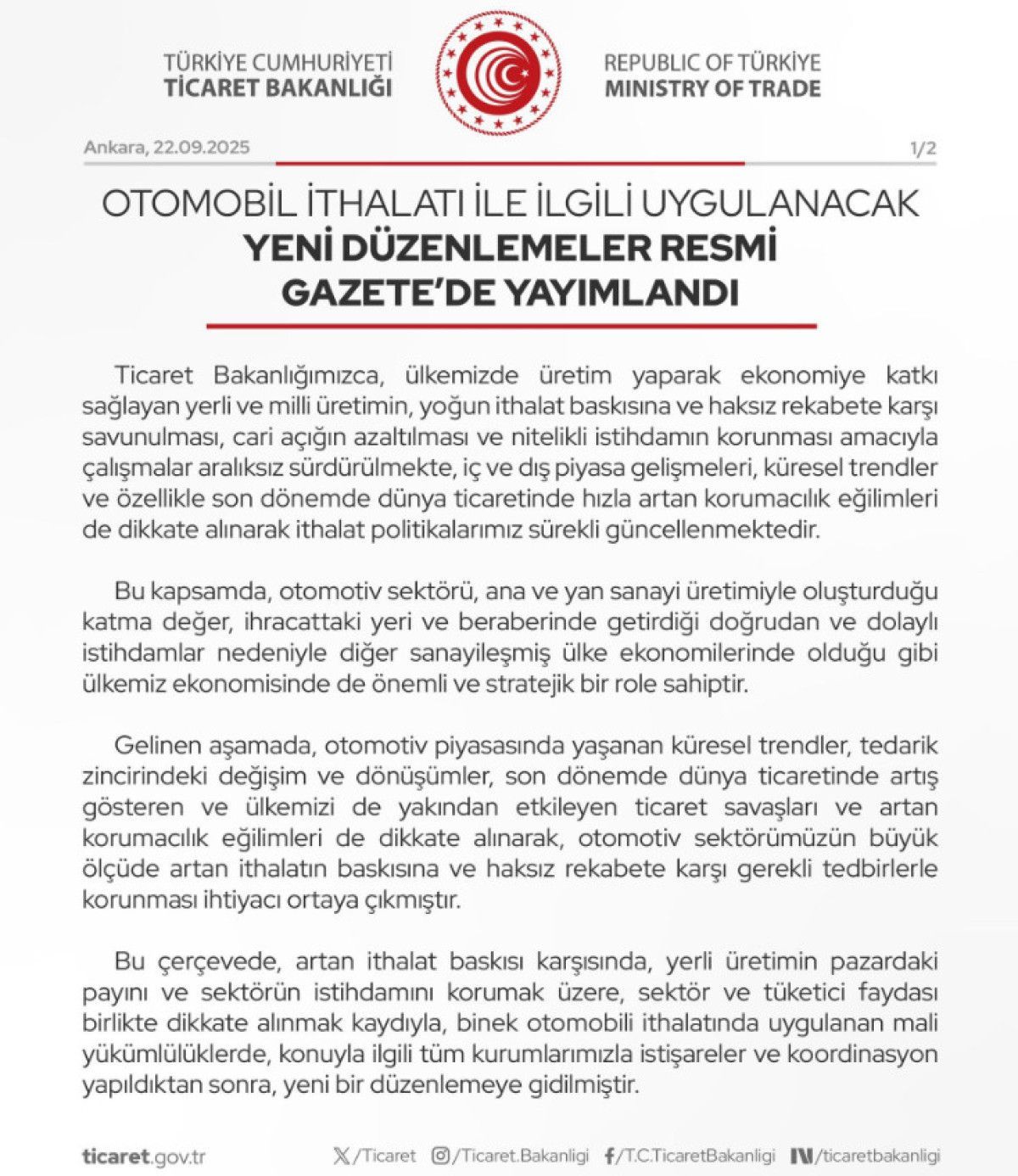 İthal otomobile yüzde 25 ila 30 arasında ek gümrük vergisi geldi